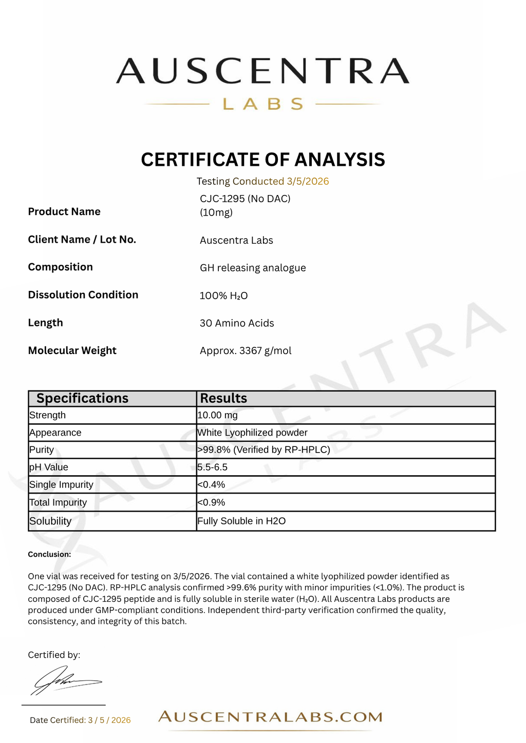 CJC-1295 (NO DAC) 10MG