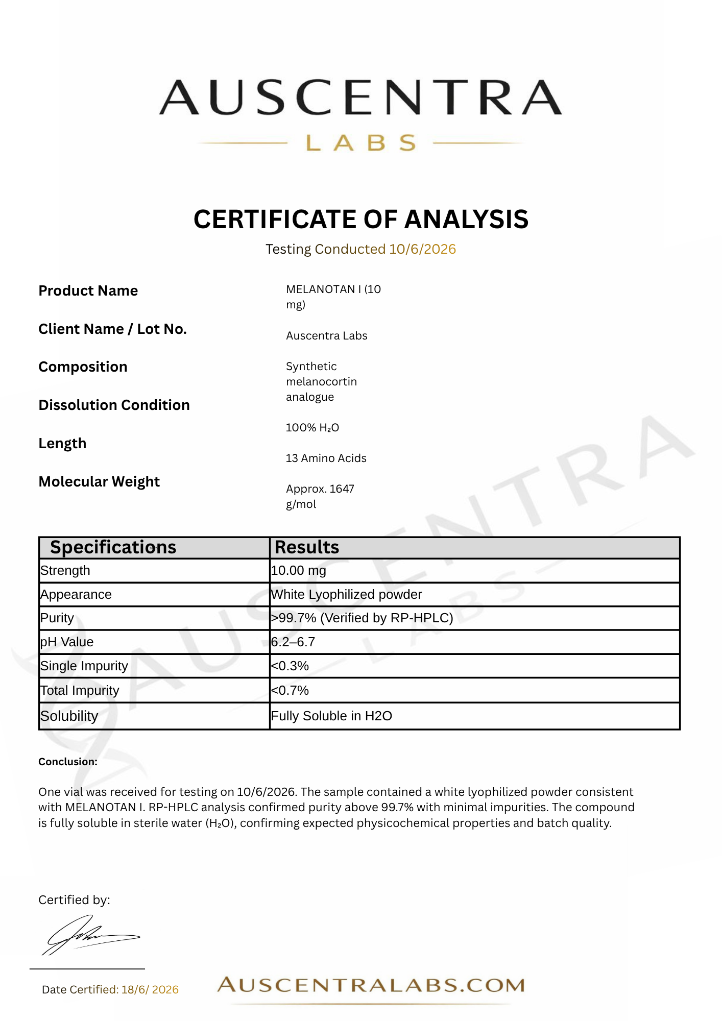 MELANOTAN I 10mg