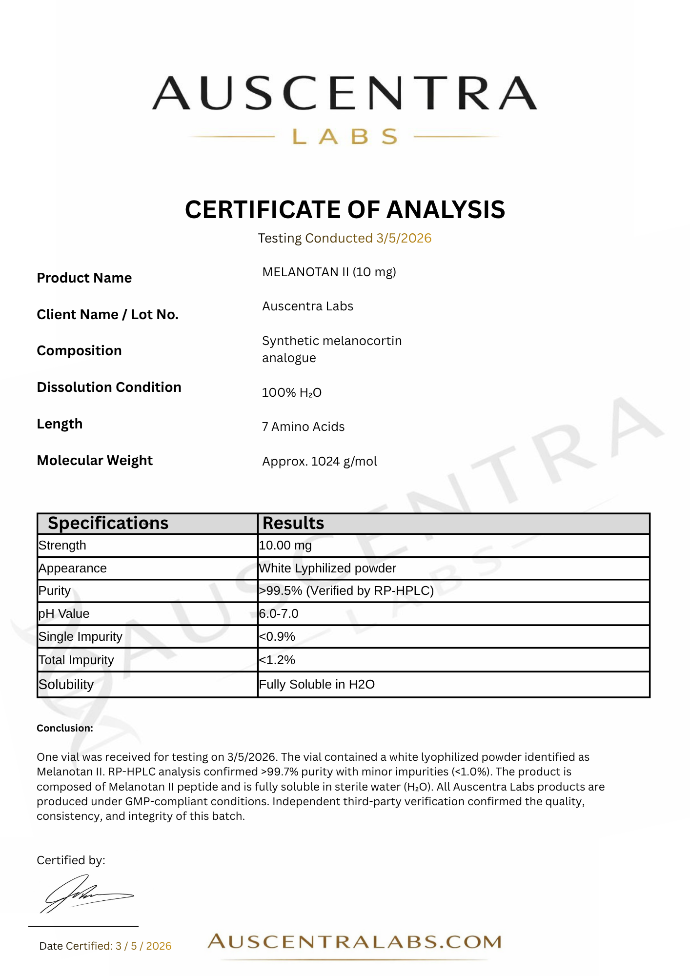 MELANOTAN II 10mg