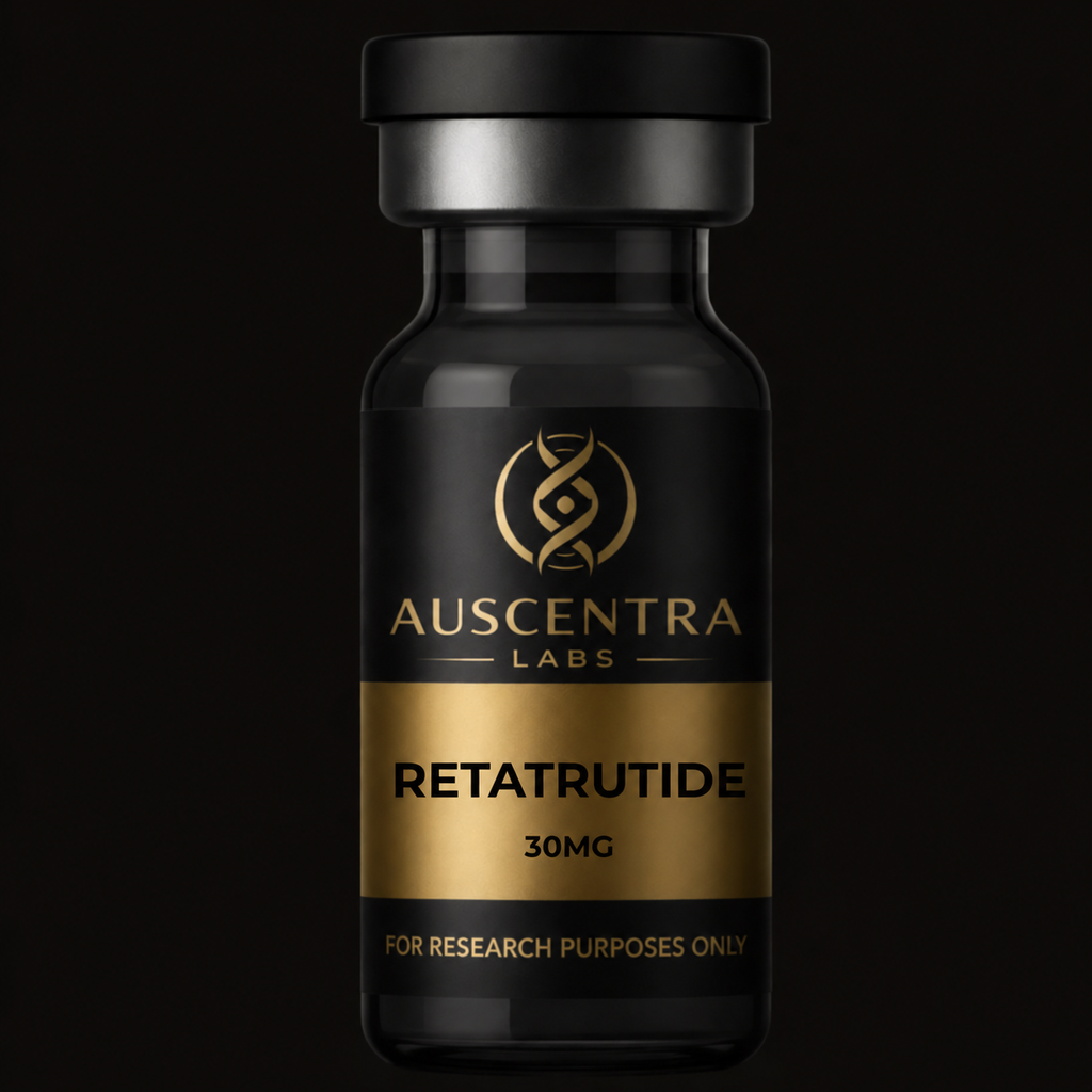 Retatrutide 30mg research peptide vial by Auscentra Labs